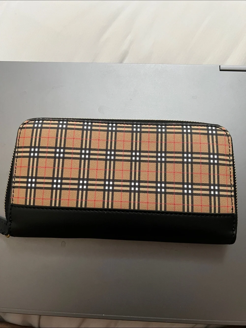 Burberry Tan Black Check Zip-Around Wallet